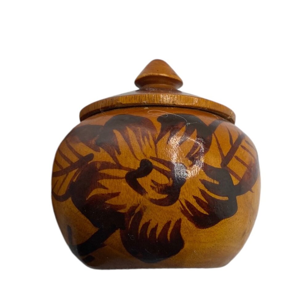 Hand-Painted Wooden Faux Trinket Box With Lid - Floral & Leaf Design *Read*